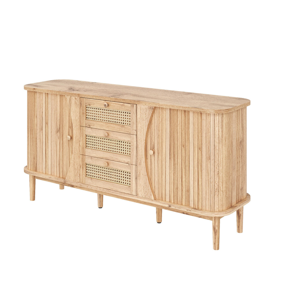 KOMMODE aus Spanplatte 140,5x40x76cm in Naturfarben mit Schiebetüren - Naturfarben, Holzwerkstoff (140.5/40/76cm) - Modfu