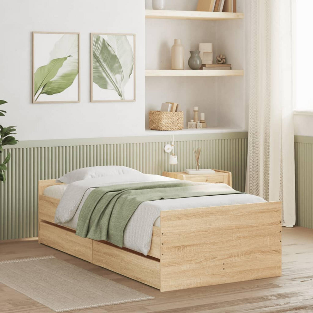 BETTGESTELL Mit Schubladen Sonoma-Eiche 100/200 Cm - Braun, Holzwerkstoff (100/200cm) - vidaXL