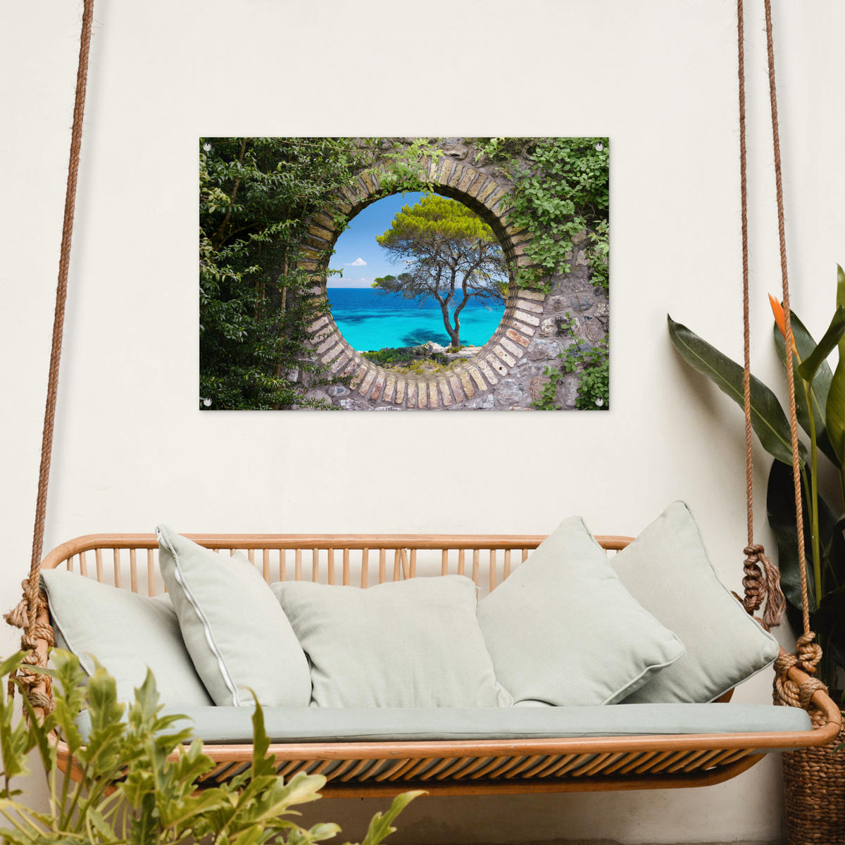 ZAHRADNÍ PLAKÁT Moře - Strom - Tropical - vista 90x60 cm - šedohnědá, plast (90/60/0.2cm) - OnlyWow