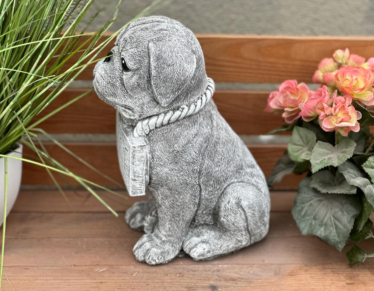 STEINFIGUR Mops Welcome Bulldogge frostfest, massiv - Grau, Stein (28/28/16cm) - stoneandstyle