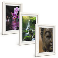 BILDER SET 3er Set - 20x30 cm Weißer Rahmen - Blumen, Wasserfall, Buddha-Felsen, Zen - Weiß, Kunststoff (20/30cm) - TULUP