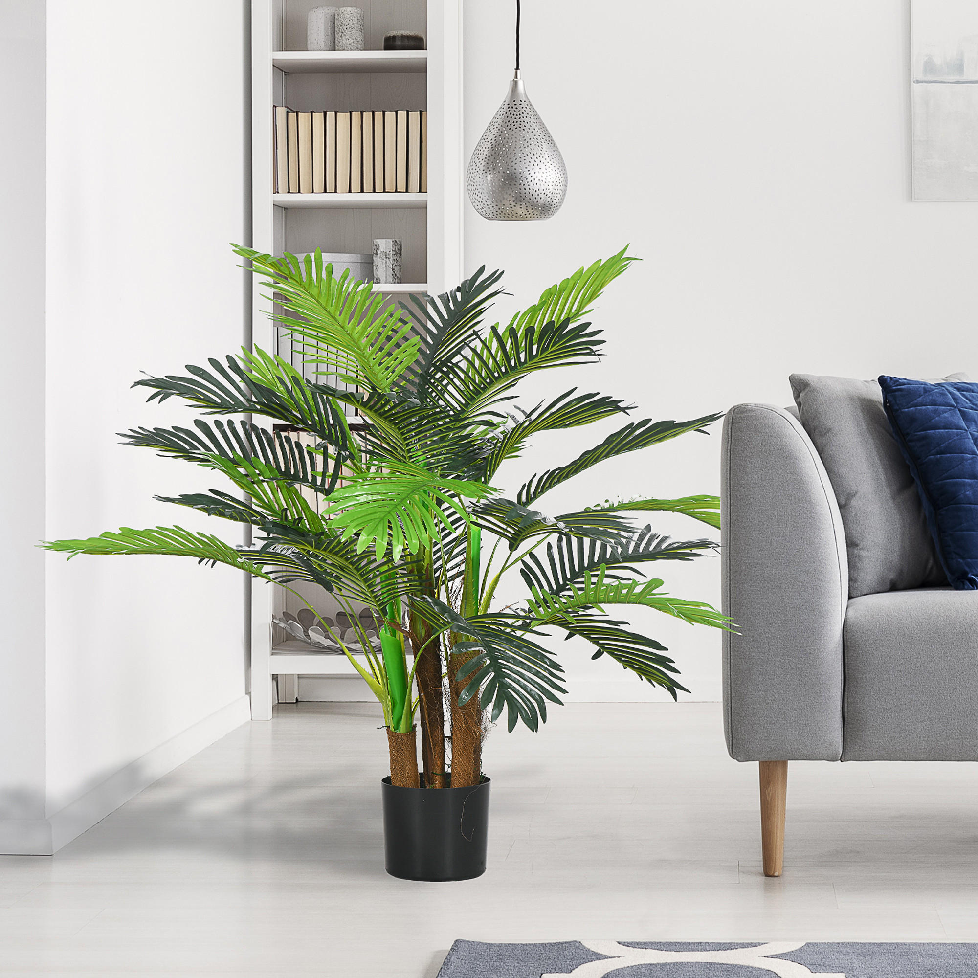 KÜNSTLICHE Pflanzen, Kunst Palme, 100 cm Kunstpflanze mit 27 Zweige Grün - Grün, Kunststoff (100cm) - HOMCOM