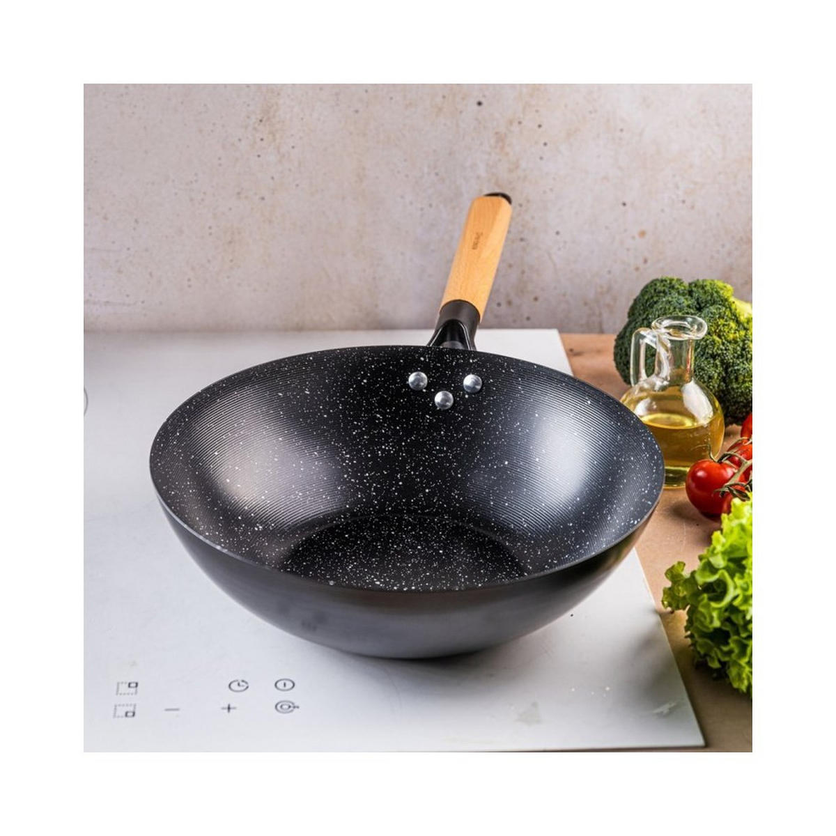 WOK Schwarz 53.5/30/9 cm 63887 - Schwarz, Metall (30cm) - Kinghoff 
