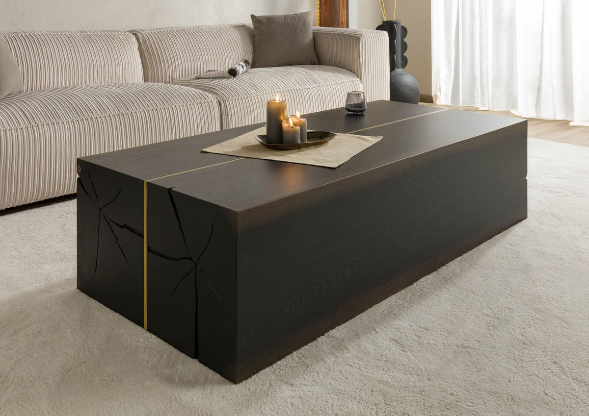 COUCHTISCH Eiche 152x70x40 dunkelbraun lackiert BEAMS #75 - Dunkelbraun, Holz (152/70/40cm) - Massivmoebel24