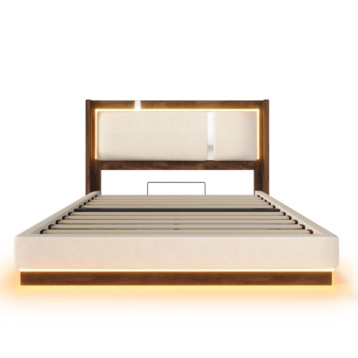 POLSTERBETT 180/200 cm Weiß mit LED und Bettkasten, ohne Matratze - Beige, Textil (180/200cm) - Oxeza