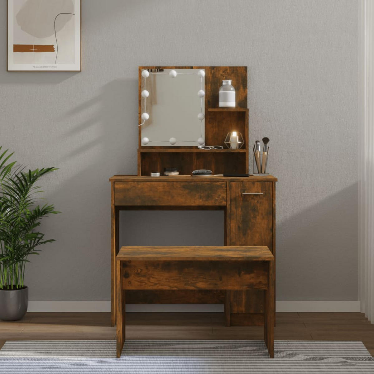 SCHMINKTISCH Donohue 86.5/35/136 cm - Taupe, Holzwerkstoff (86.5/136/35cm) - Nettlife