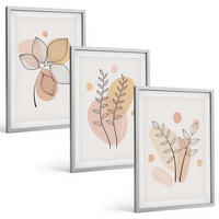 BILDER SET 3er Set - 40x60 cm Silberner Rahmen - Pastellfarbene Pflanzenzeichnungen - Silberfarben, Kunststoff (40/60cm) - TULUP