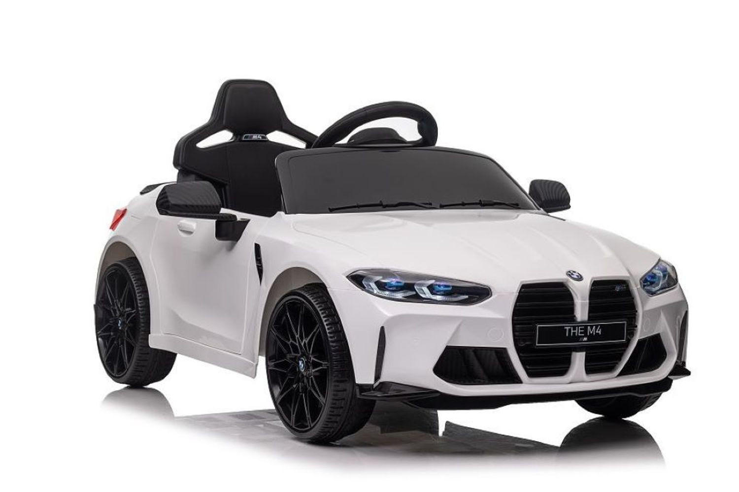 KINDER ELEKTROAUTO BMW M4 weiß EVA-Reifen, Kunstledersitz, lizenziert, 2x 35 Watt Motoren, 2 Motoren - Schwarz, Kunststoff (110/74/49cm) - Es-Toys