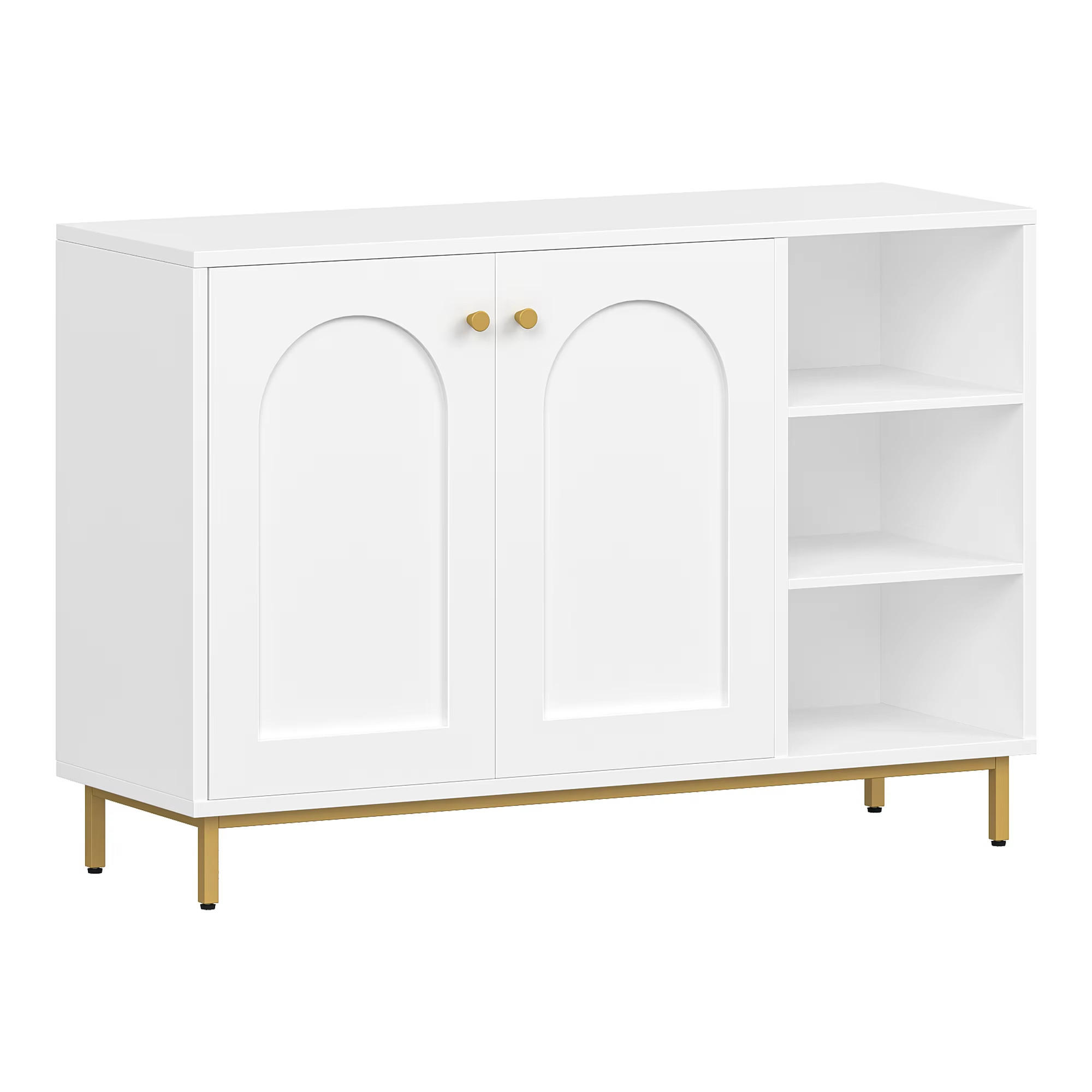 BADEZIMMERSCHRANK Weiß/Gold verstellbares Regal Sideboard - Weiß, Holz (100/70/35cm) - Kaket