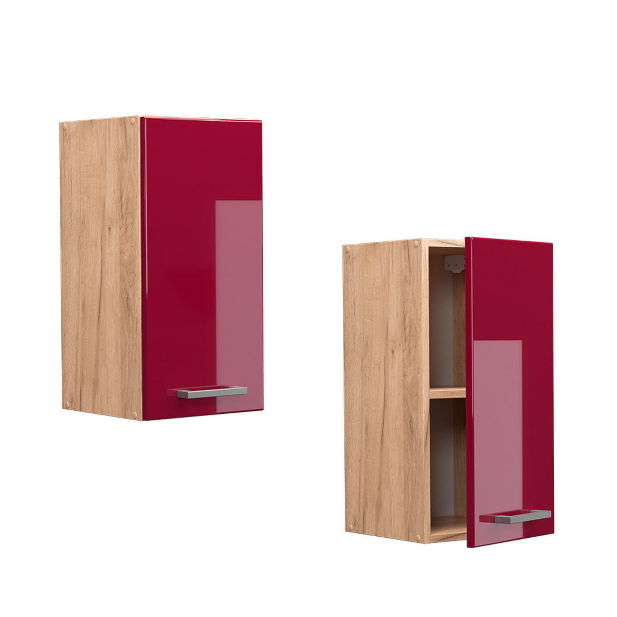 HÄNGESCHRANK R-Line Rot Hochglanz 30 cm - Honigeiche/Eiche Wotan, Holzwerkstoff (30/60/31cm) - Vicco