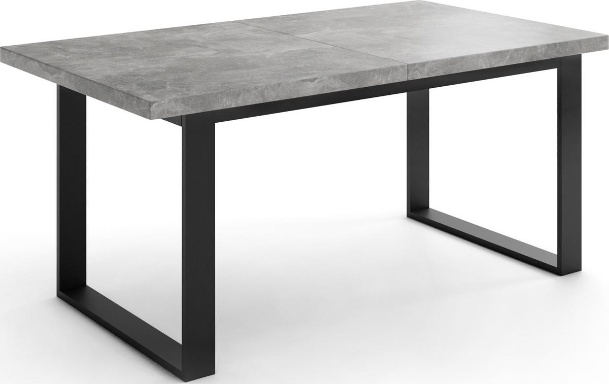 ESSTISCH Valentino rechteckig ausziehbar, Grauer Beton 140/180/80/75 cm - Hellgrau/Schwarz, Holzwerkstoff/Metall (140/80/75cm) - WFL GROUP