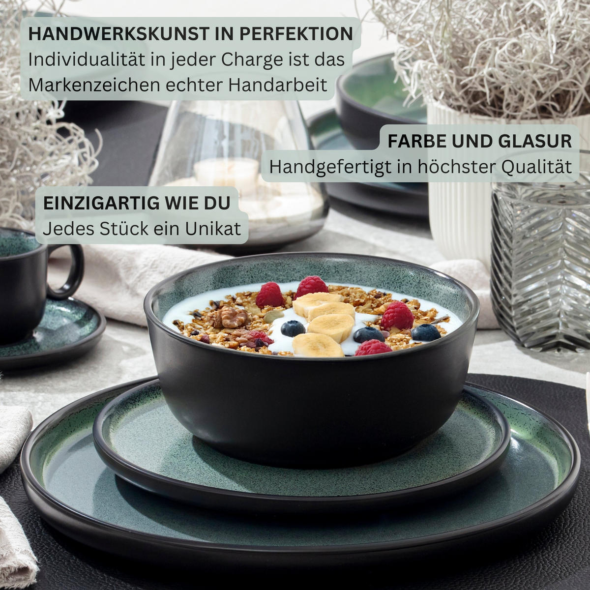 SCHALEN SET MALMÖ - 6 teilig aus Steingut - Grün, Stein (16.5/16.5/6.5cm) - Sänger
