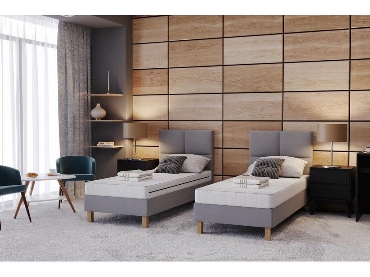BETT für Hotel DUBAJ 70 x 200 cm, Polsterbett mit Rädern, Taschenmatratze, Einzelbett, 1 Stück, Grau - Grau, Holz/Buchenholz (70/200cm) - Trada