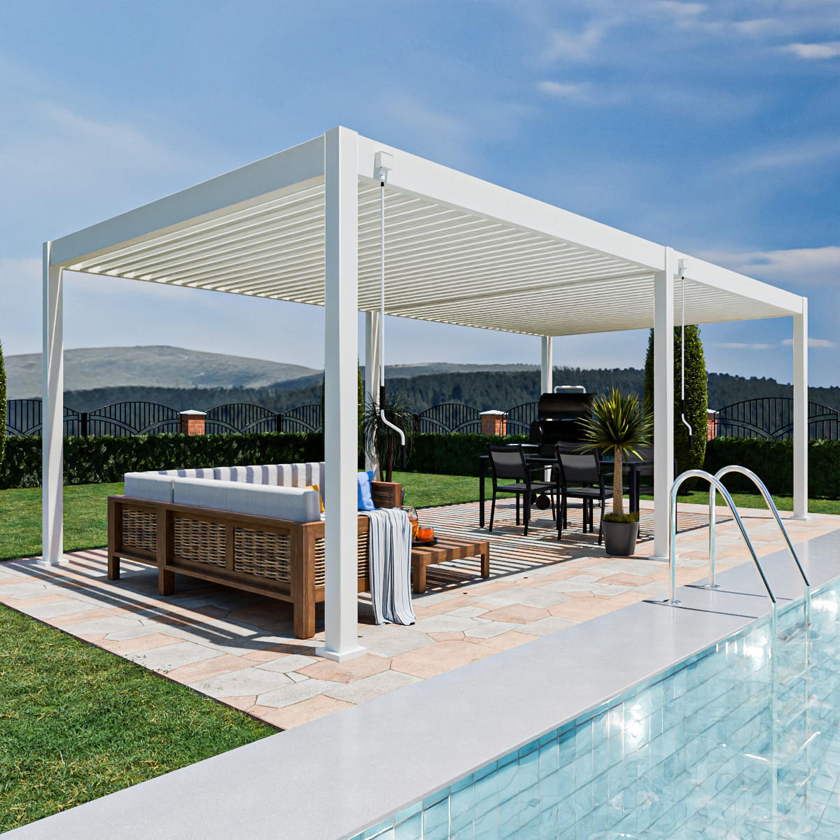 PERGOLA Terrassenüberdachung Superior Aluminium freistehend | 3,6 x 7,2 M | Lamellendach weiß - Weiß, Metall (720/255/360cm) - PergoLine