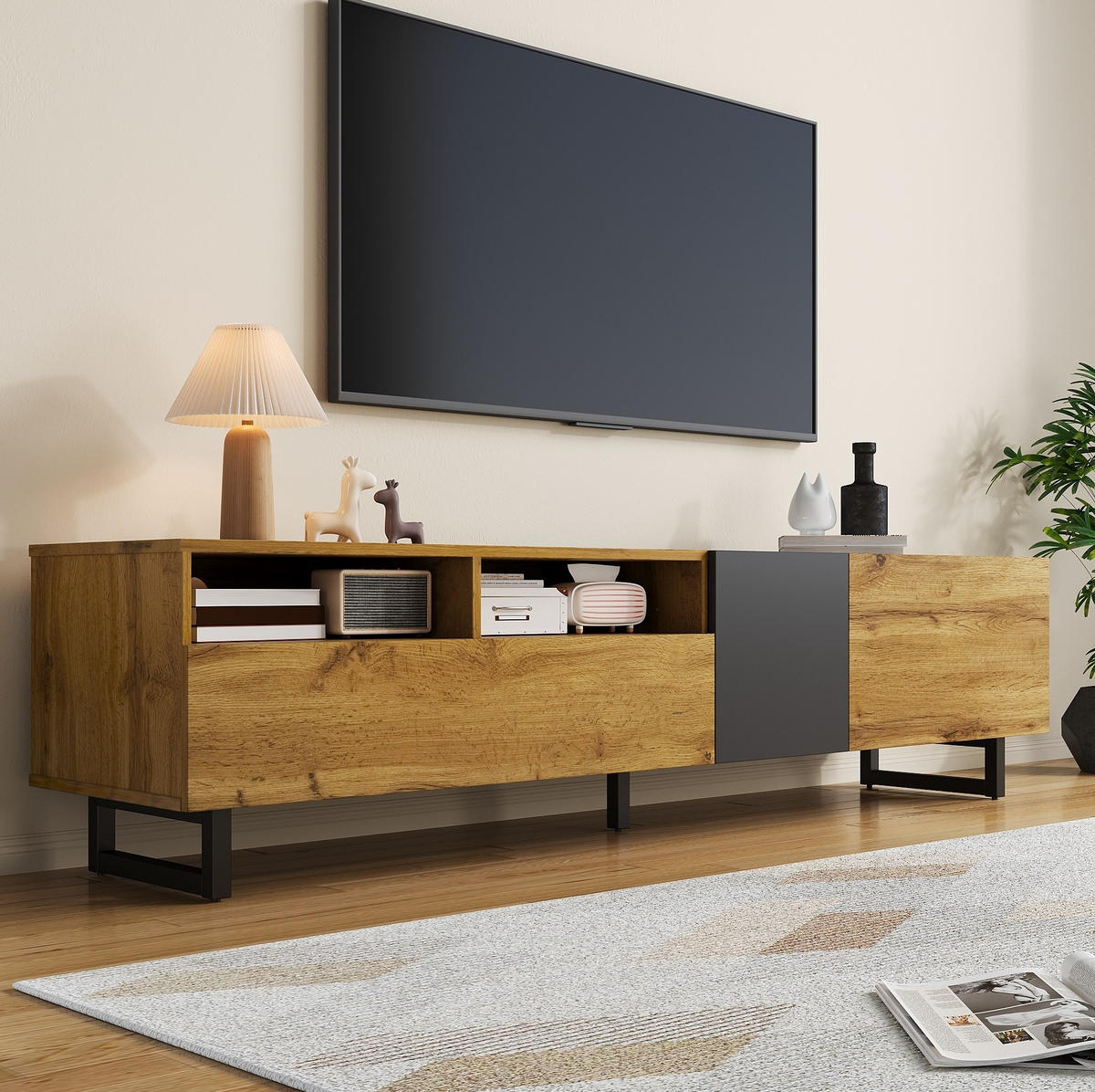 COLORBLOCK-TV-SCHRANK, Holzfarbe und Dunkelgrau 170/36.5/42 cm - Eichefarben, Holzwerkstoff (170/42/36.5cm) - Redom