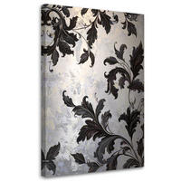 WANDBILD, Schwarze Akazien- und Lorbeerblätter Pflanzen Natur - Schwarz, Textil (60/90cm) - Feeby