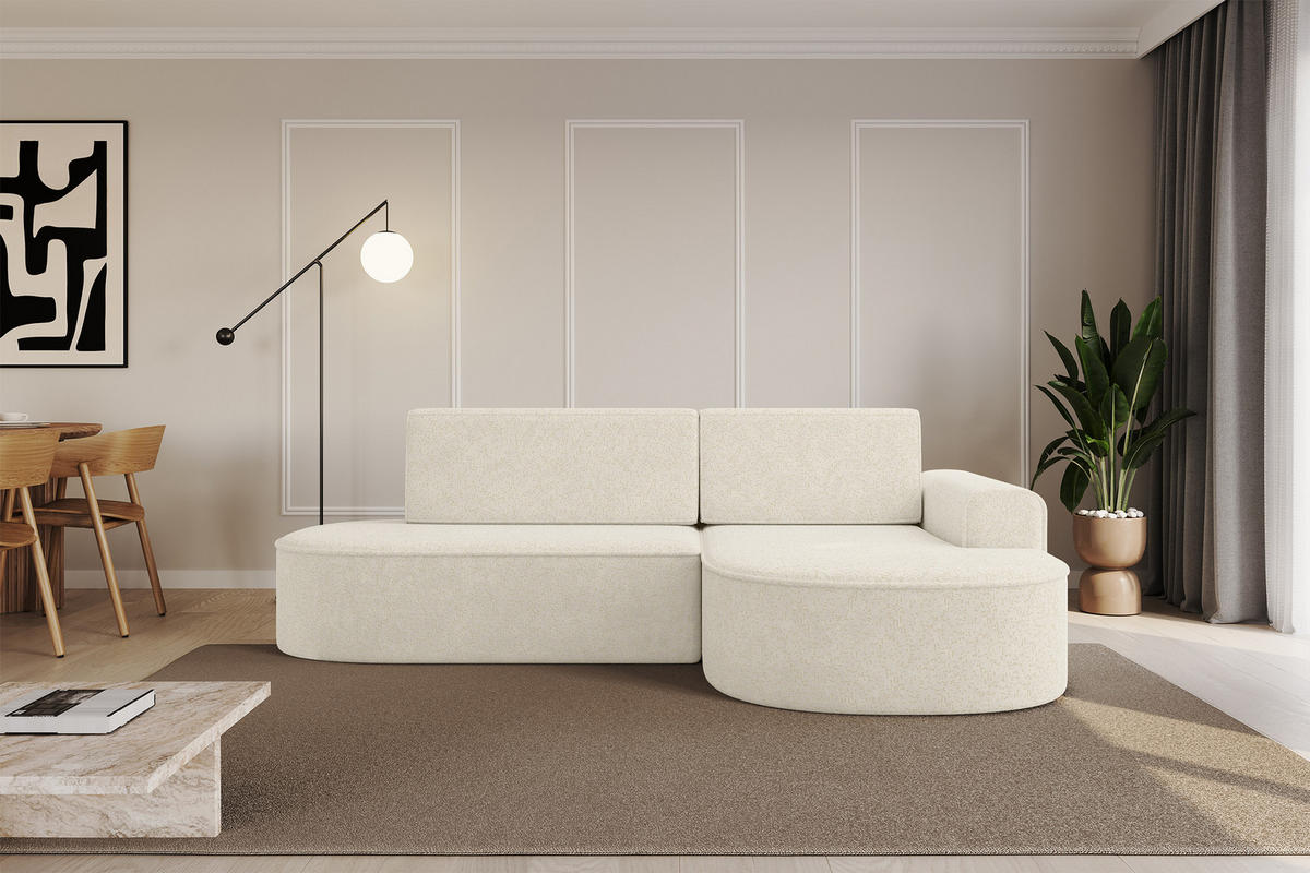 ECKSOFA mit Schlaffunktion und Bettkasten Ottomane Rechts MARI-L1-S - 283x167x85 cm Creme Tissu - Creme/Schwarz, Holzwerkstoff/Kunststoff (167/283cm) - ALTDECOR