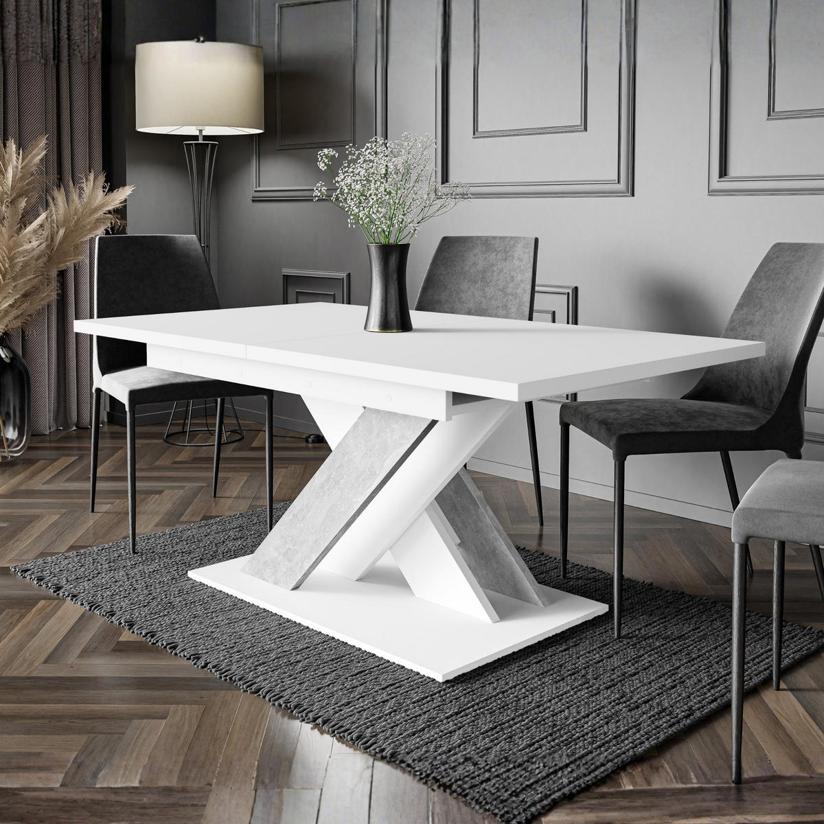 ESSTISCH Grau Betonoptik und Weiß Ausziehbar 140 - 180 cm - Weiß/Grau, Holzwerkstoff (140/80/75cm) - PROSPERO