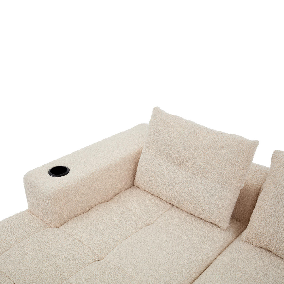 ECKSOFA chenille L-form mit getränkehaltern & 3 kissen - Beige, Textil (258/163cm) - Urban Meuble