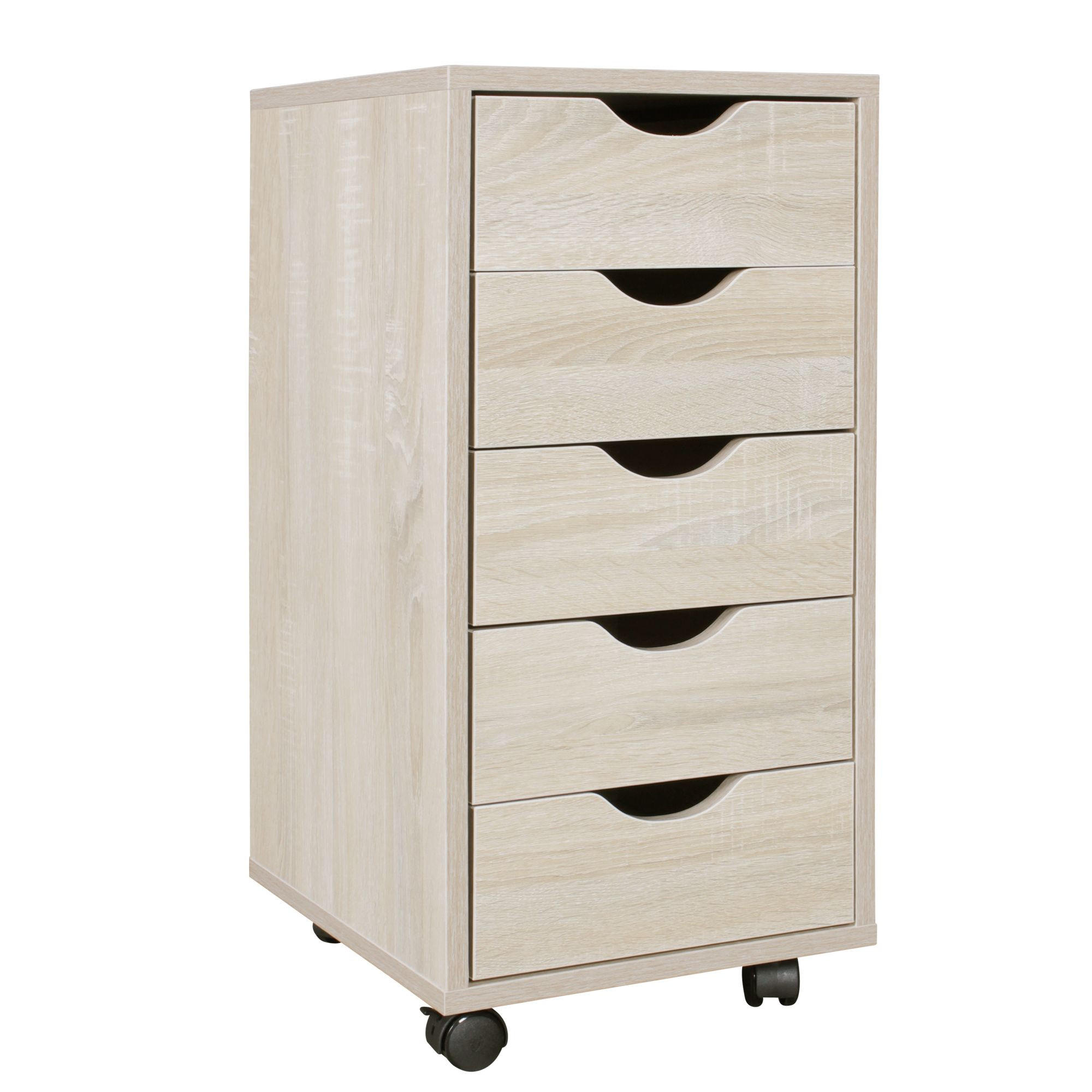 ROLLCONTAINER – MDF-Holz, Sonoma, 5 Schubladen, Rollen, für Büro oder Wohnzimmer - Beige/Schwarz, Holz/Kunststoff (38/64/33cm) - KADIMA DESIGN