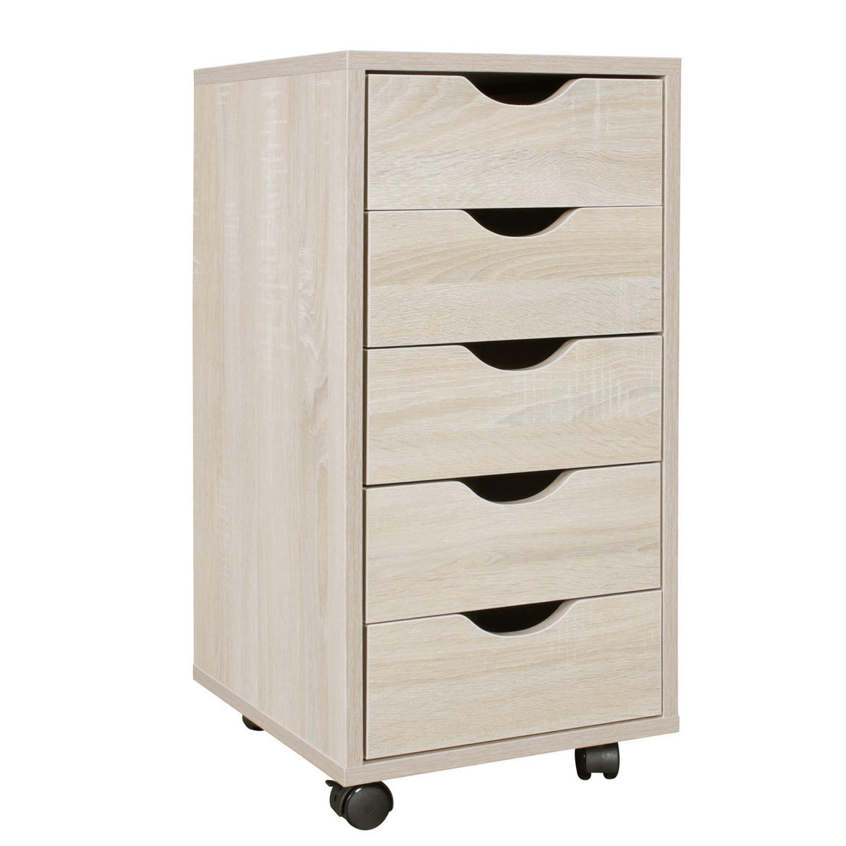 ROLLCONTAINER – MDF-Holz, Sonoma, 5 Schubladen, Rollen, für Büro oder Wohnzimmer - Beige/Schwarz, Holz/Kunststoff (38/64/33cm) - KADIMA DESIGN