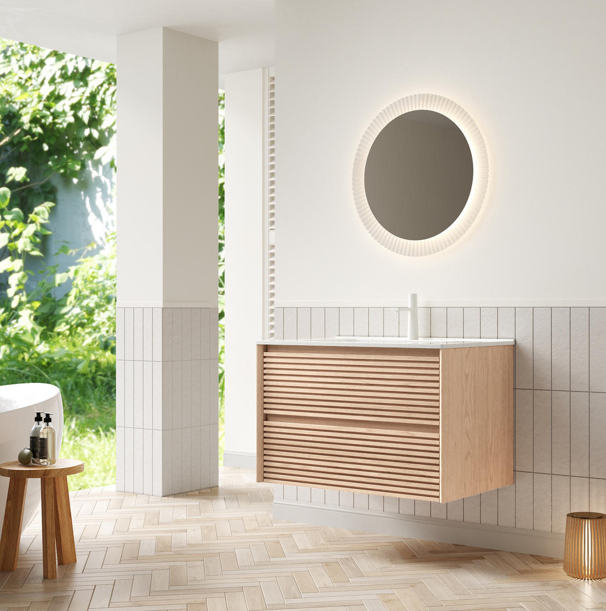 WASCHTISCHKOMBI 81 cm mit 2 Soft-Close-Schubladen in Walnuss-Optik - Naturfarben, Keramik (81/51.5/46.5cm) - BEAOK