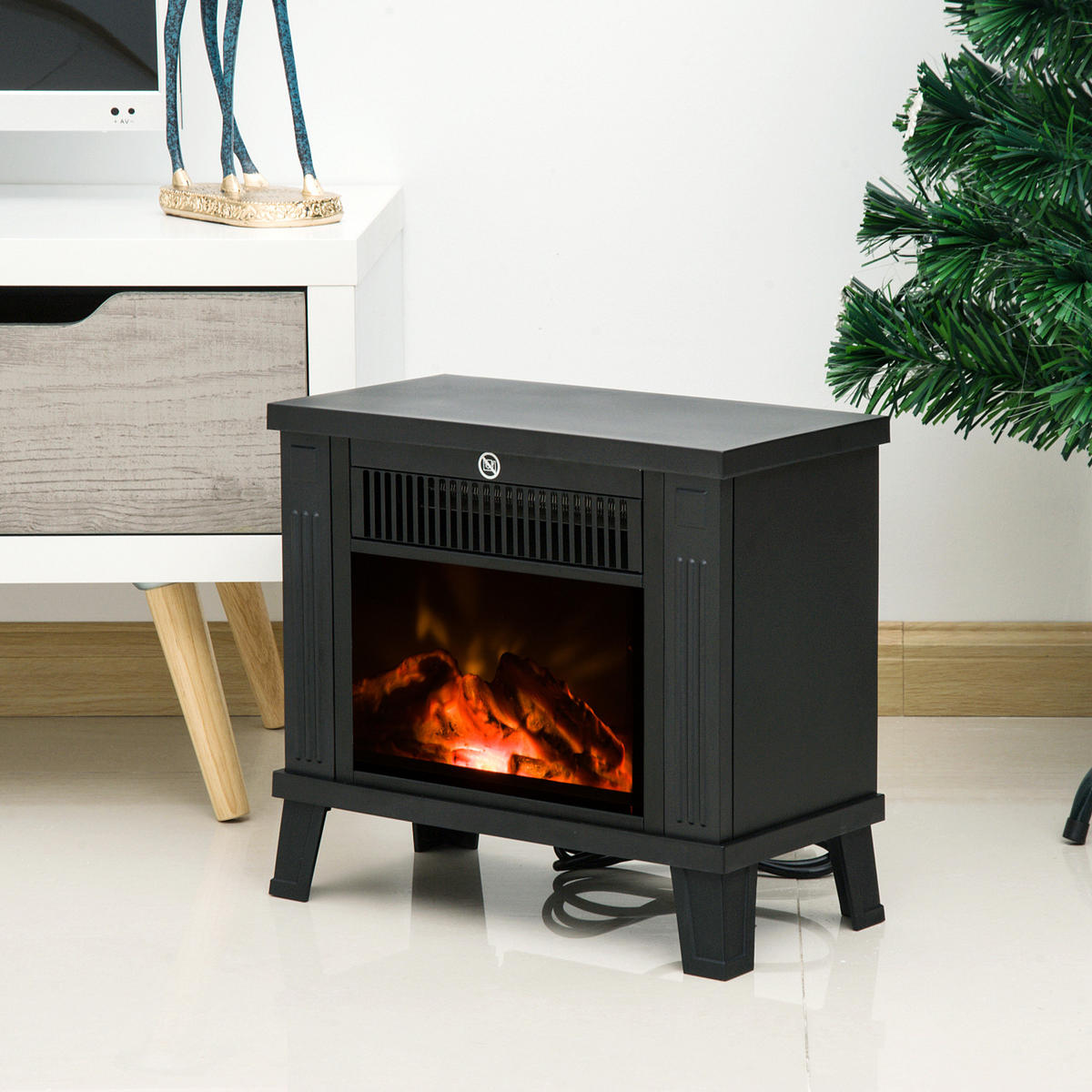 ELEKTROKAMIN mit Flammeneffekt, 600/1200W, Metall, Schwarz, 34 x 17 x31 cm - Schwarz, Metall (14/31/34cm) - HOMCOM