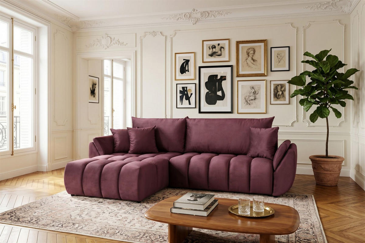 ECKSOFA Collin Mit Schlaffunktion - Bordeaux, Holzwerkstoff/Textil (280/185cm) - Fun Möbel