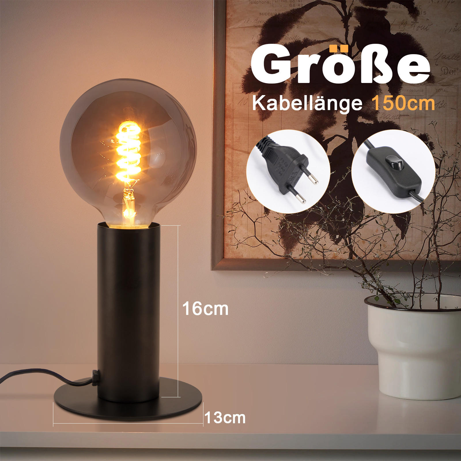 TISCHLEUCHTE Naughton - Schwarz, Metall (13/13/15cm) - Nettlife