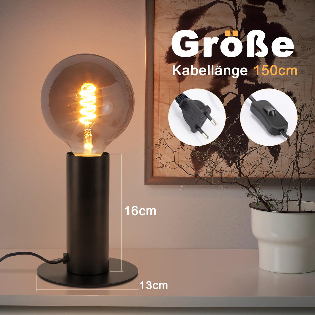 TISCHLEUCHTE Naughton - Schwarz, Metall (13/13/15cm) - Nettlife