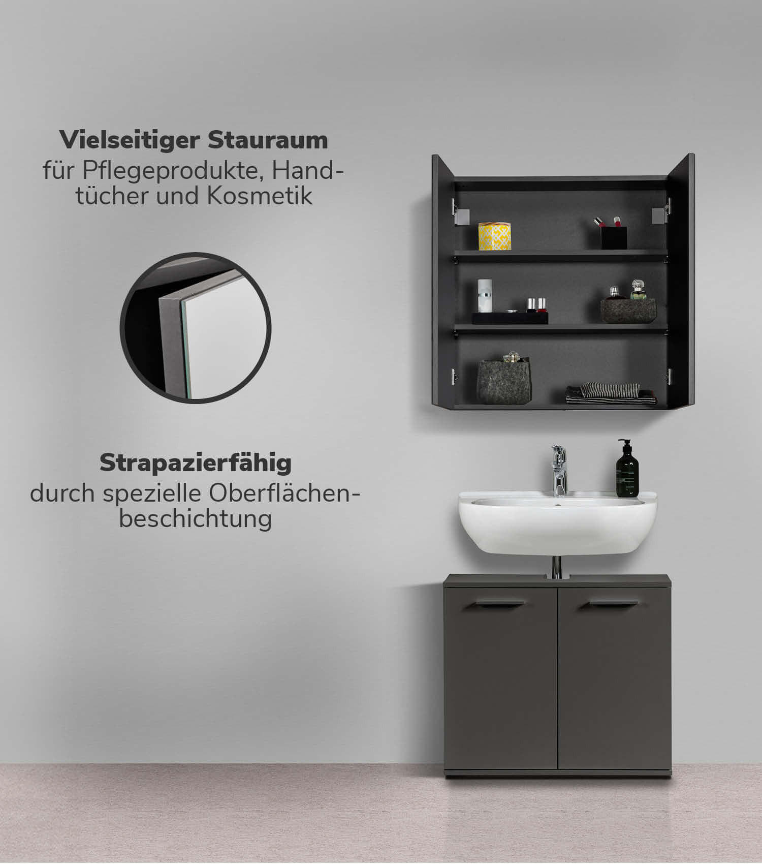 BAD-SPIEGELSCHRANK Die Badenixe - Schwarz, Holzwerkstoff (70/71/23cm) - Mokebo