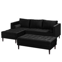 ECKSOFA - Samt - Dunkelbraun/Schwarz, Birkenholz/Textil (201/155cm) - home24