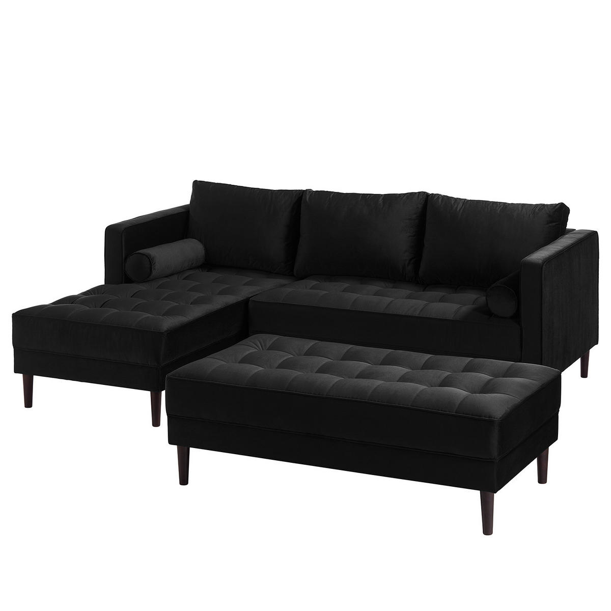 ECKSOFA - Samt - Dunkelbraun/Schwarz, Birkenholz/Textil (201/155cm) - home24