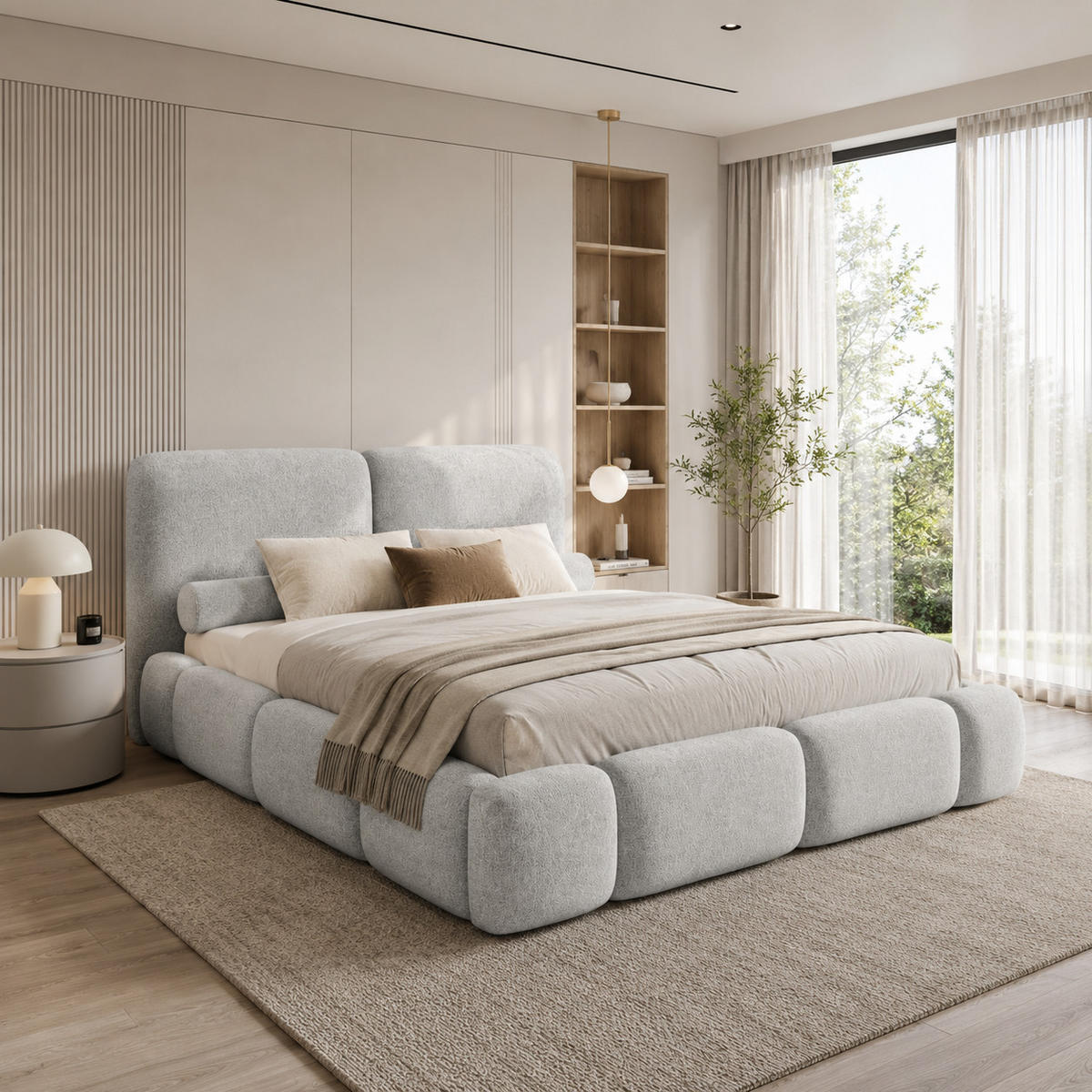 POLSTERBETT ARDELLO mit Beinen mit Bettkasten,Bett 160x200,Doppelbett,Lattenrost,Boxspringbett-Optik,ohne Matratze,Schlafzimmer-Beige - Hellgrau, Holz (180/200cm) - Furnistar