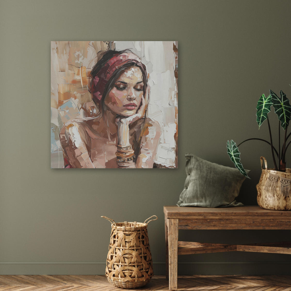 AKUSTIKBILD Frau - Lackierung - Porträt - Modern Akustikpaneele 80x80 cm - Altrosa, Kunststoff (80/80/0.9cm) - MuchoWow