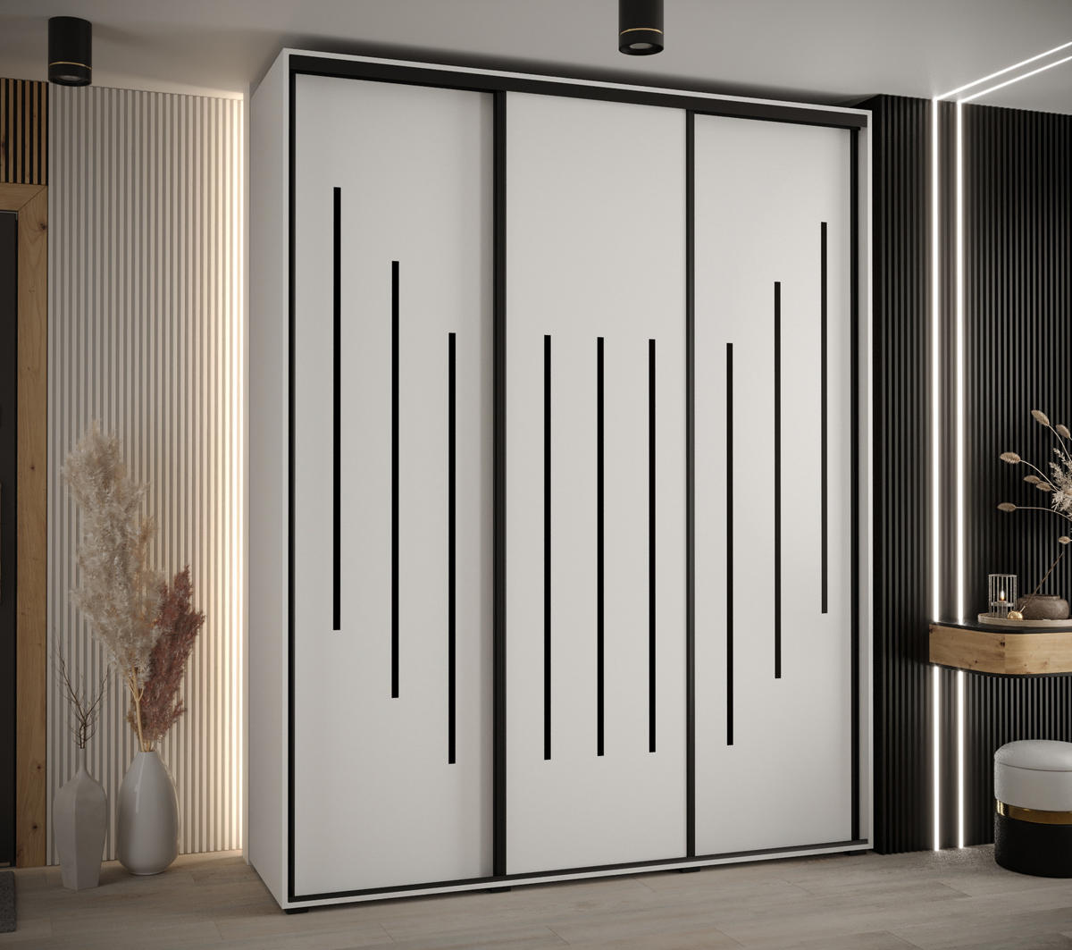 SCHWEBETÜRENSCHRANK 235,2/200/45 3-türig - Schwarz/Weiß, Holz/Metall (200/235/45cm) - Abiks Möbel