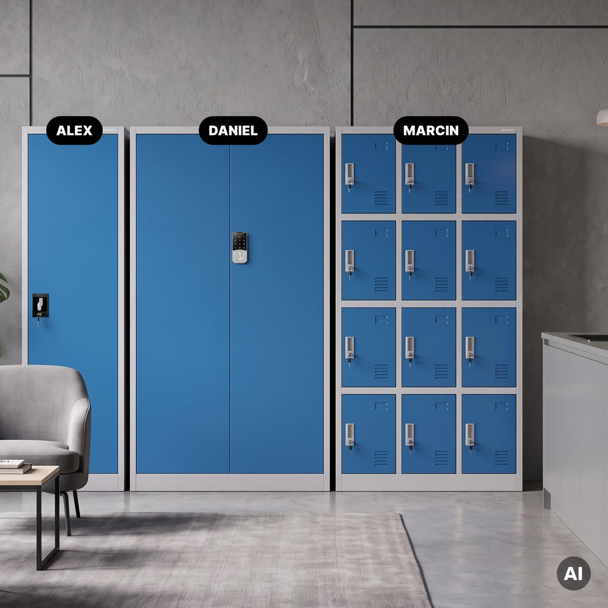 BÜROSCHRANK mit Zahlenschloss DANIEL 185x90x40 cm - Blaugrau, Metall (90/185/40cm) - Jan Nowak