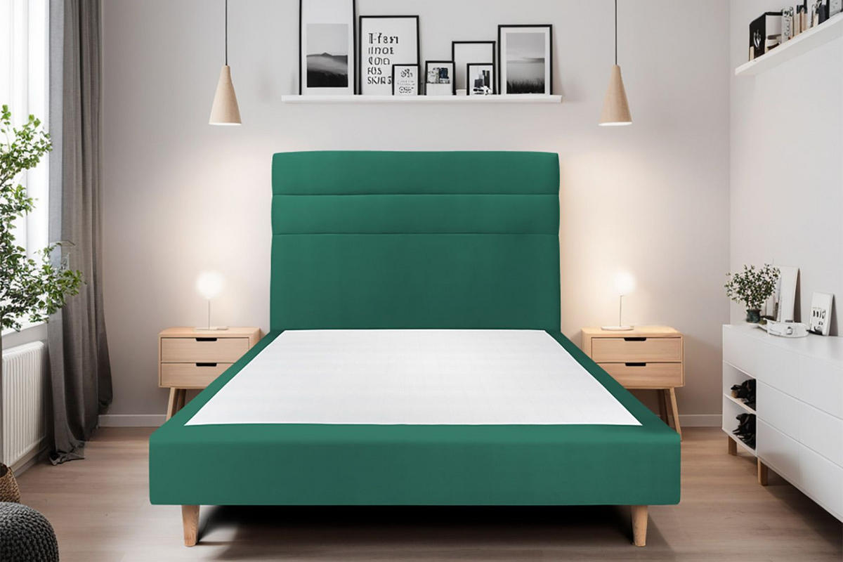 KOPFTEIL Modell Linien – Grüner Samtstoff 180 cm - Beige/Grün, Holz (180/120/10cm) - Sommeil de Plomb