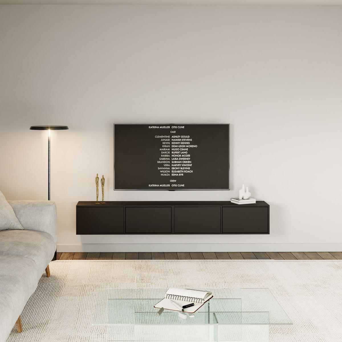 TV-LOWBOARD Framme hängend Schwarz 200 cm - Schwarz, Holzwerkstoff (201.2/30/30cm) - Selsey