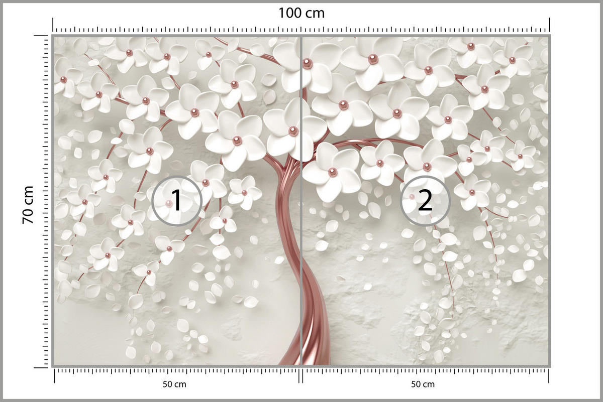 FOTOTAPETE für Schlafzimmer Perlmutt Blumen Abstract Baum 100x70 - Beige/Rosa, Papier (100/70cm) - Muralo