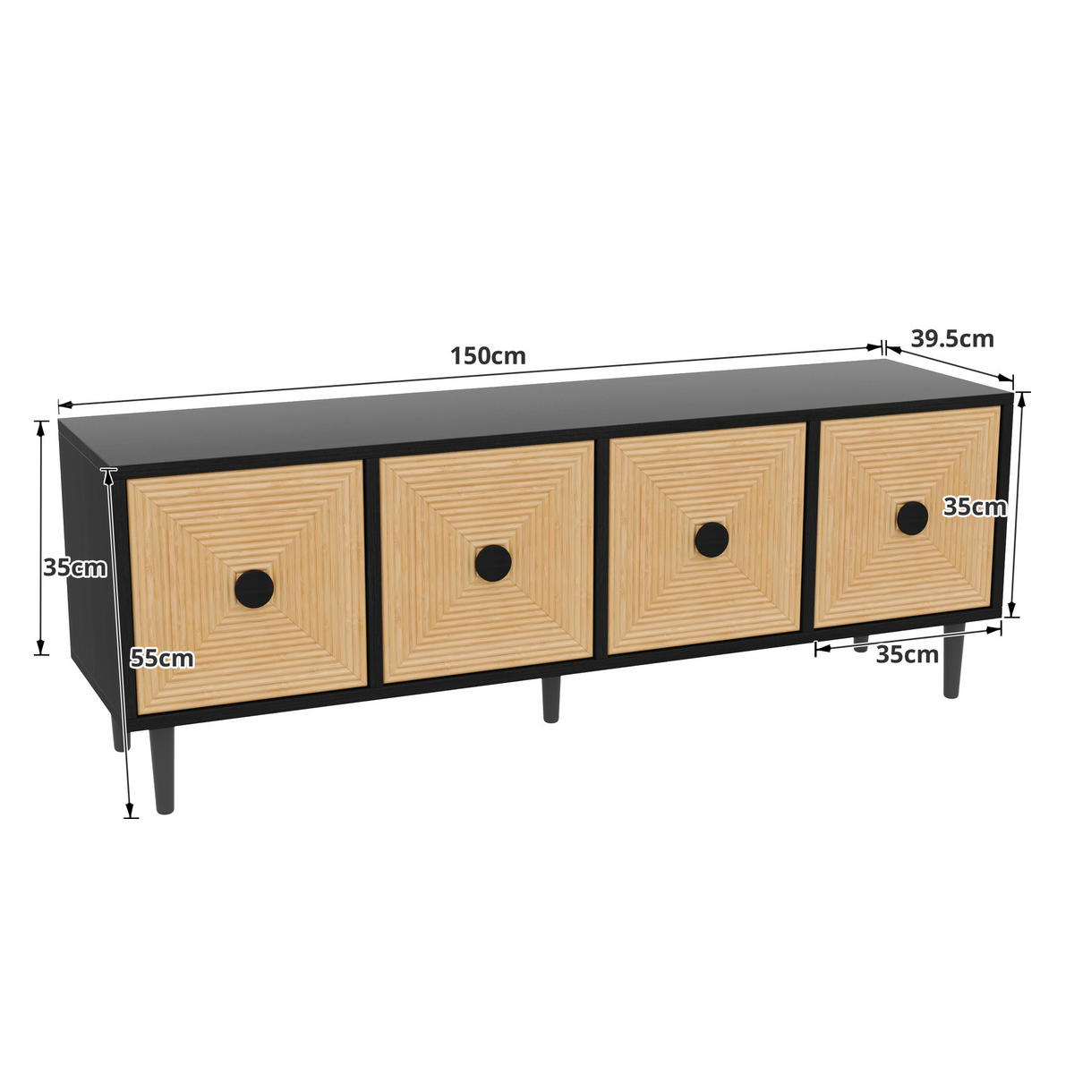TV-SCHRANK Schwarz 150/38/55 cm - Schwarz, Holzwerkstoff (39.5/55/120cm) - Urban Meuble