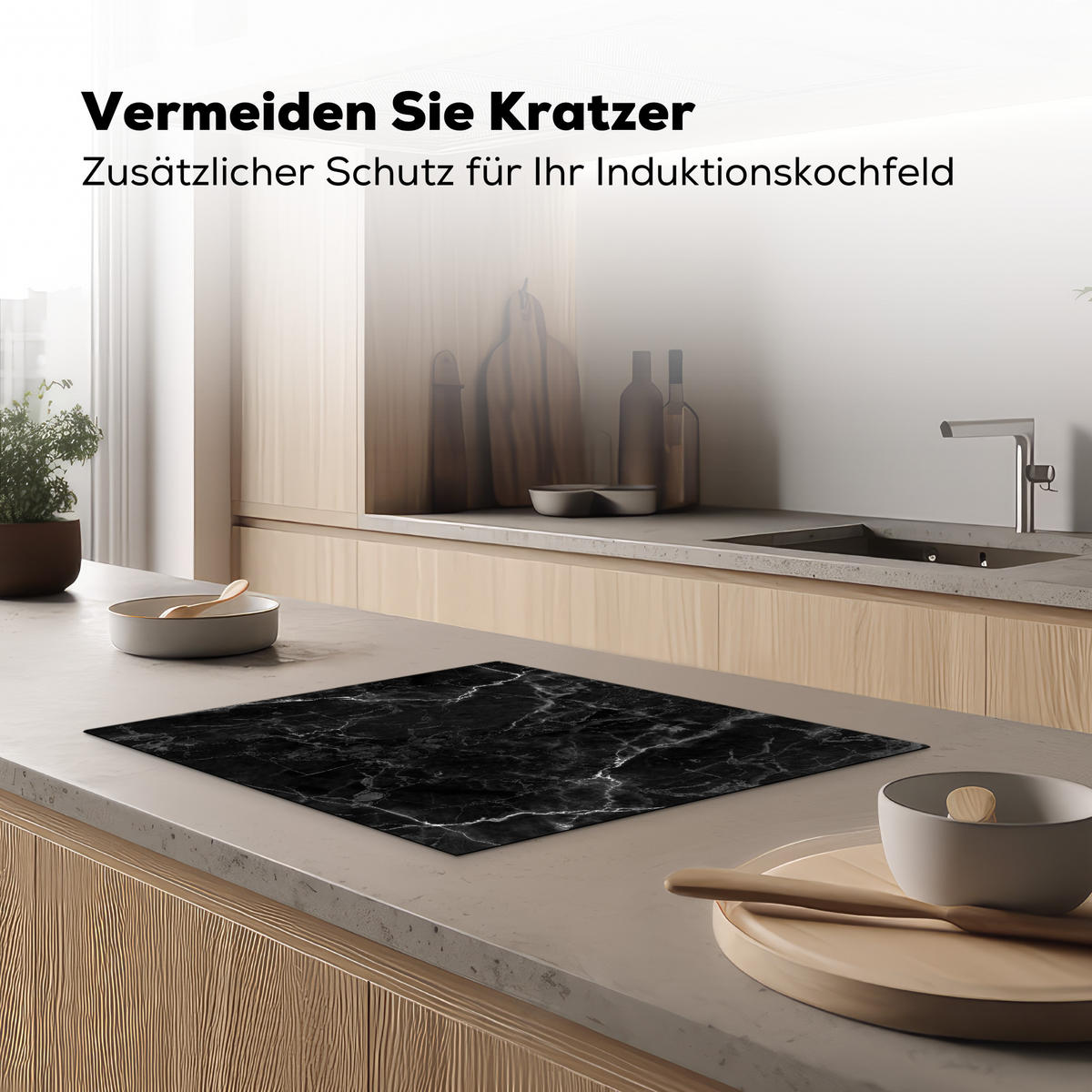 HERDABDECKPLATTE Marmor - Schwarz - Weiß - Textur - Marmoroptik 65x52 cm - Silberfarben, Kunststoff (65/52/0.2cm) - MuchoWow