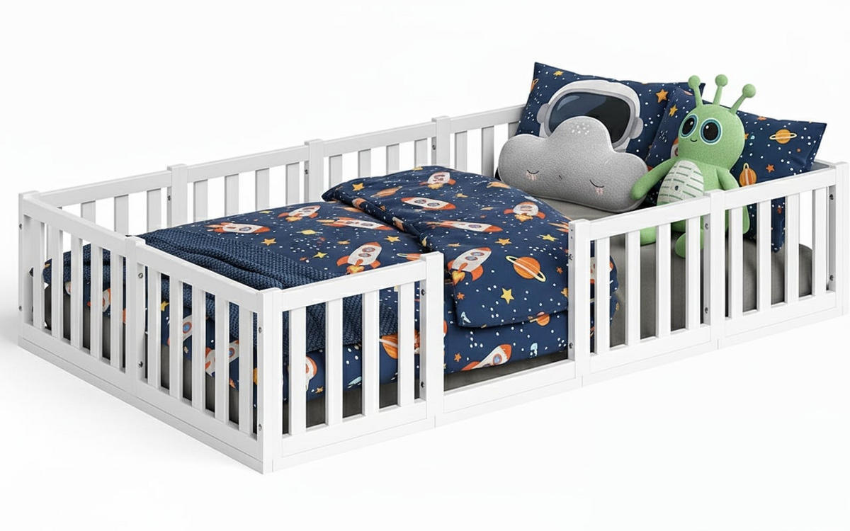 KINDERBETT Montessori 120cm - Weiß, Holz - kiki design