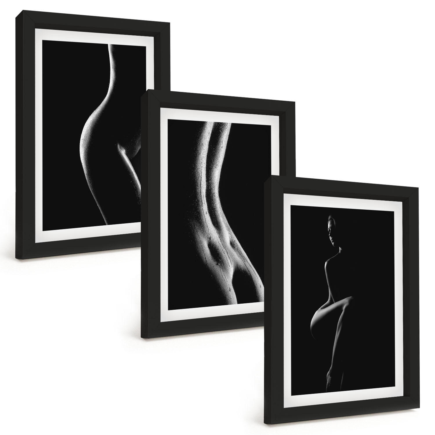 BILDER SET 3er Set - 20x30 cm Schwarzer Rahmen - Schwarz-weiße weibliche Silhouetten - Schwarz, Kunststoff (20/30cm) - TULUP