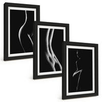 BILDER SET 3er Set - 20x30 cm Schwarzer Rahmen - Schwarz-weiße weibliche Silhouetten - Schwarz, Kunststoff (20/30cm) - TULUP