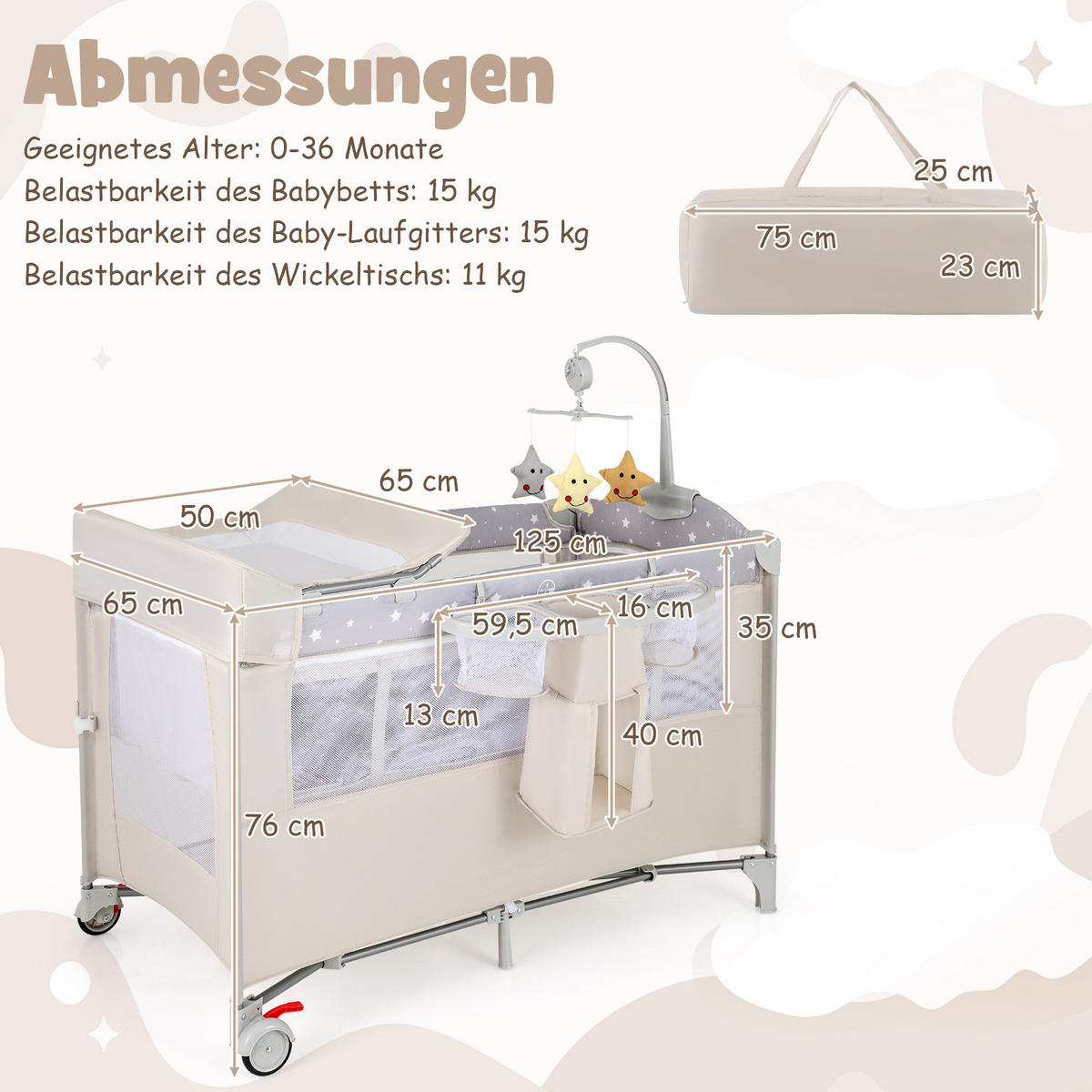 BEISTELLBETT Beige - Beige, Textil - COSTWAY