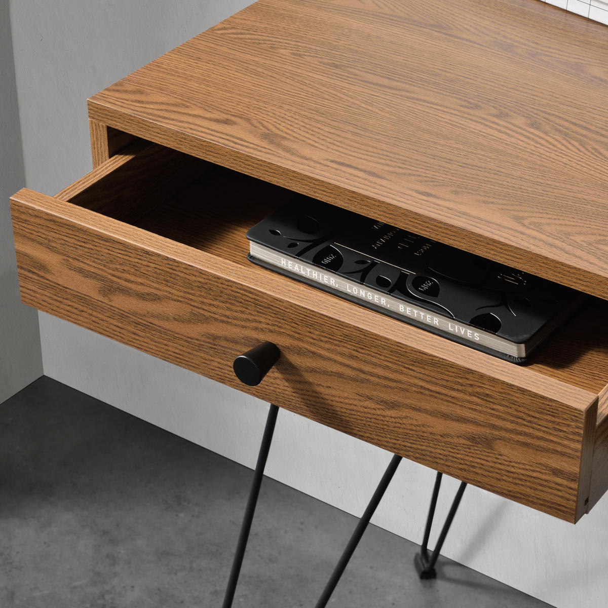 SCHREIBTISCH Munkfors - Dunkelbraun/Schwarz, Holzwerkstoff/Metall (48/115/75cm) - [en.casa]