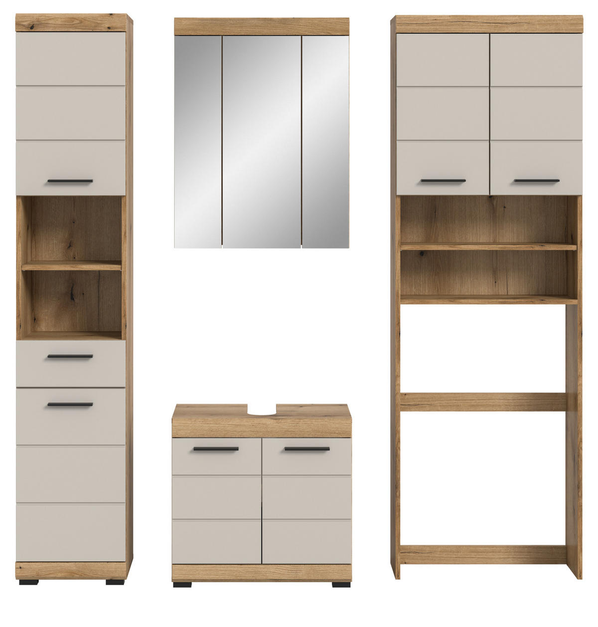 BADMÖBEL-SET Sand Kaschmir, Eiche Evoke, Badkombination 190 4-teilig - Kaschmir/Eichefarben, Glas/Holzwerkstoff (190/191/34cm) - Inn.Furn