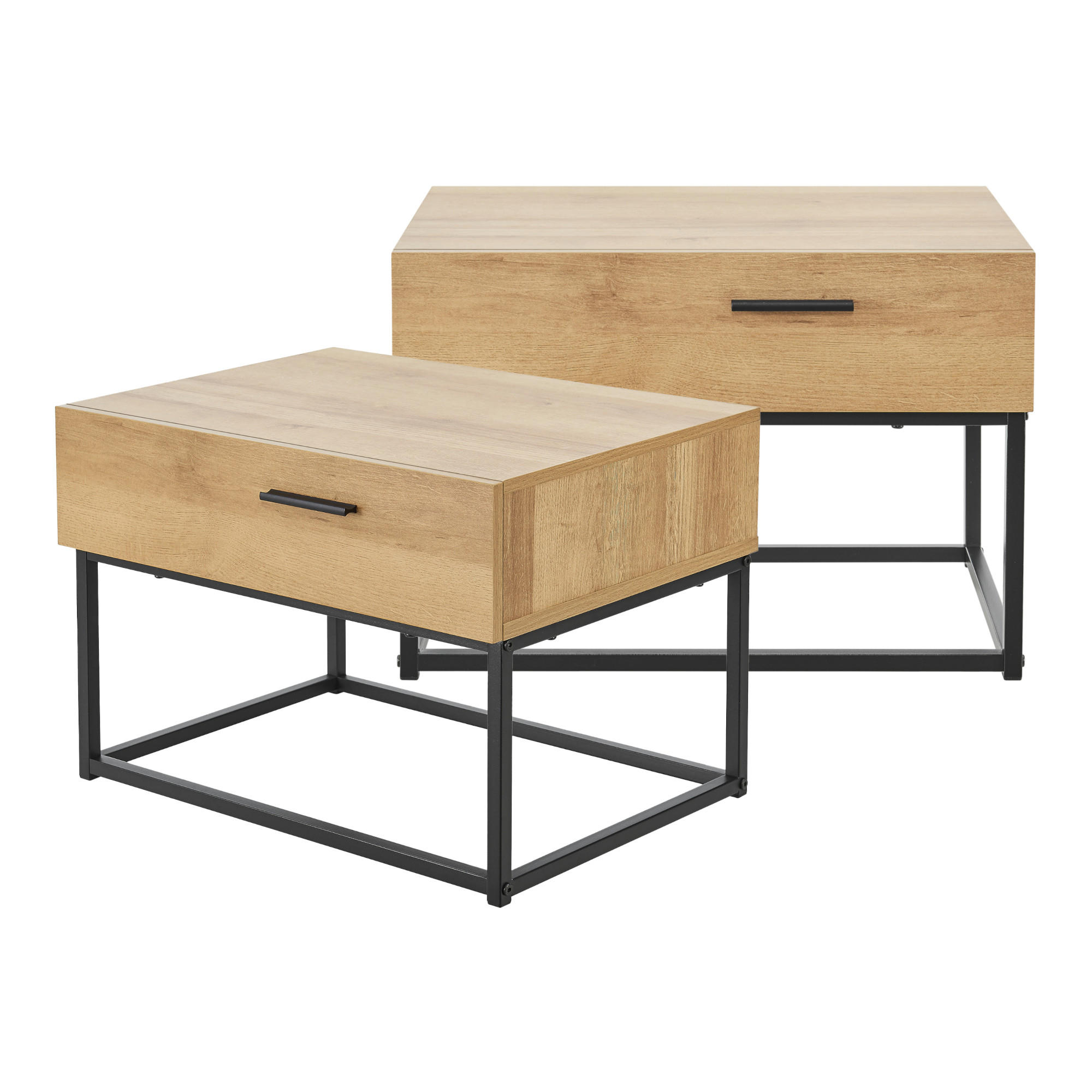 NACHTTISCH-SET 2 TLG. Lavangen - Eichefarben/Schwarz, Holzwerkstoff/Metall (55/39/40cm) - [en.casa]