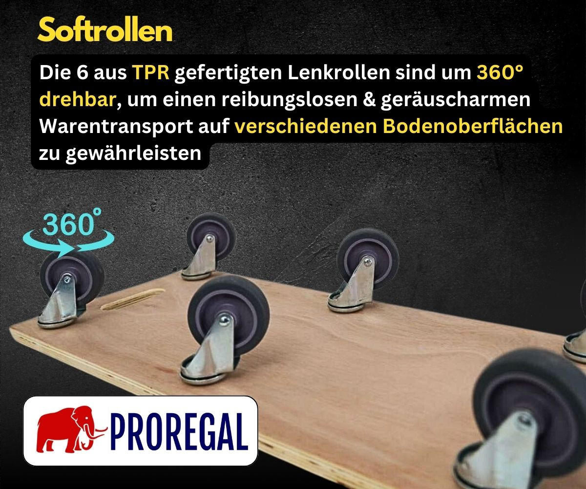 TRANSPORTROLLER Hercules mit 6 Rollen 11x30x68cm Traglast 300kg Sperrholzplatte Braun - Braun, Holzwerkstoff (68/30/11cm) - PROREGAL